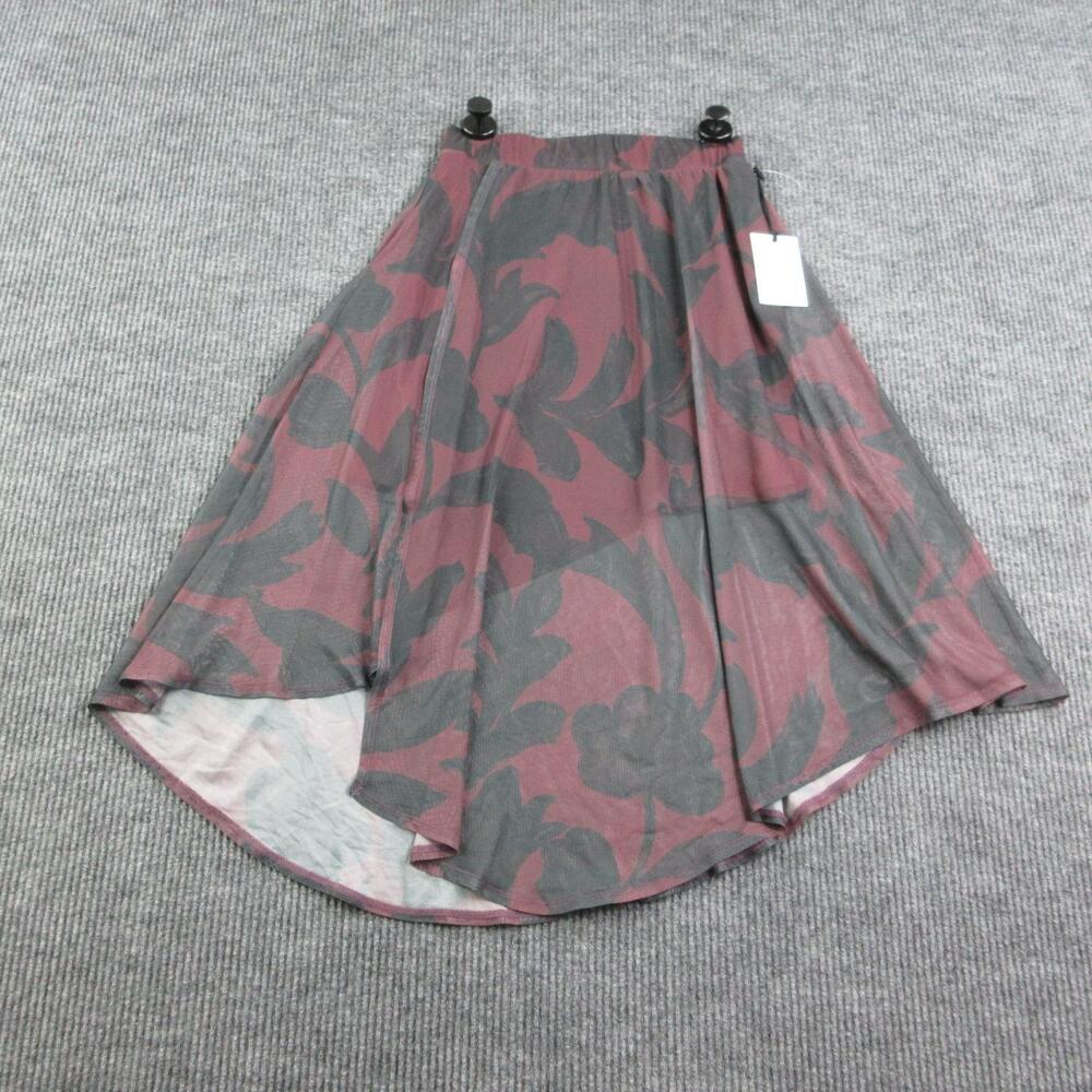 Montgomery Post Skirt Womens M Red Floral Midi Flare Layered Chiffon Pull On NWT